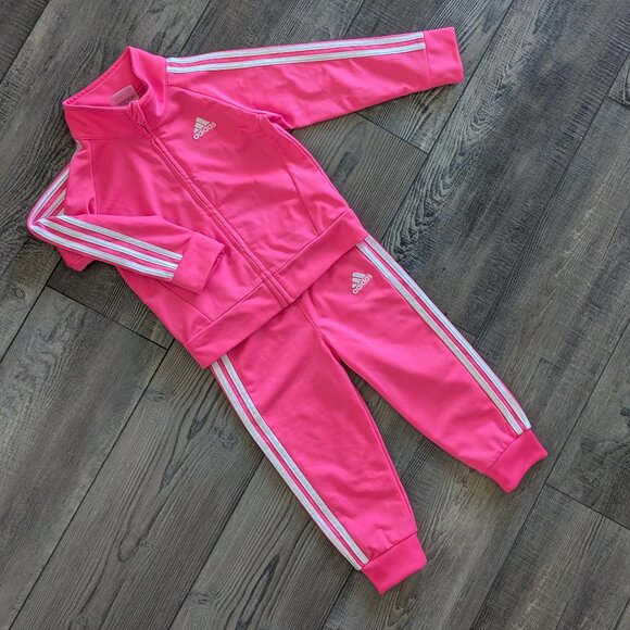 Adidas Kids' Classic 3-Stripe Tricot Track Jacket & Joggers Set Fuchsia Pink 24M - Picture 1 of 8